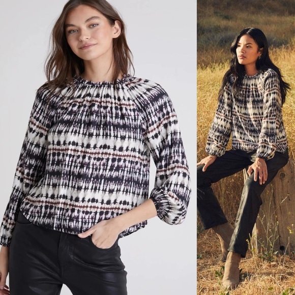 NWT Bella Dahl Lucy Raglan Sleeve Shirred Neck Top Rustic Stripe Large - Picture 3 of 11